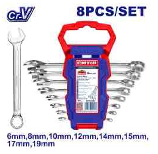 Combination Spanner Set 8pcs, 6-19mm, Fine Polished, Plastic Hanger Packed